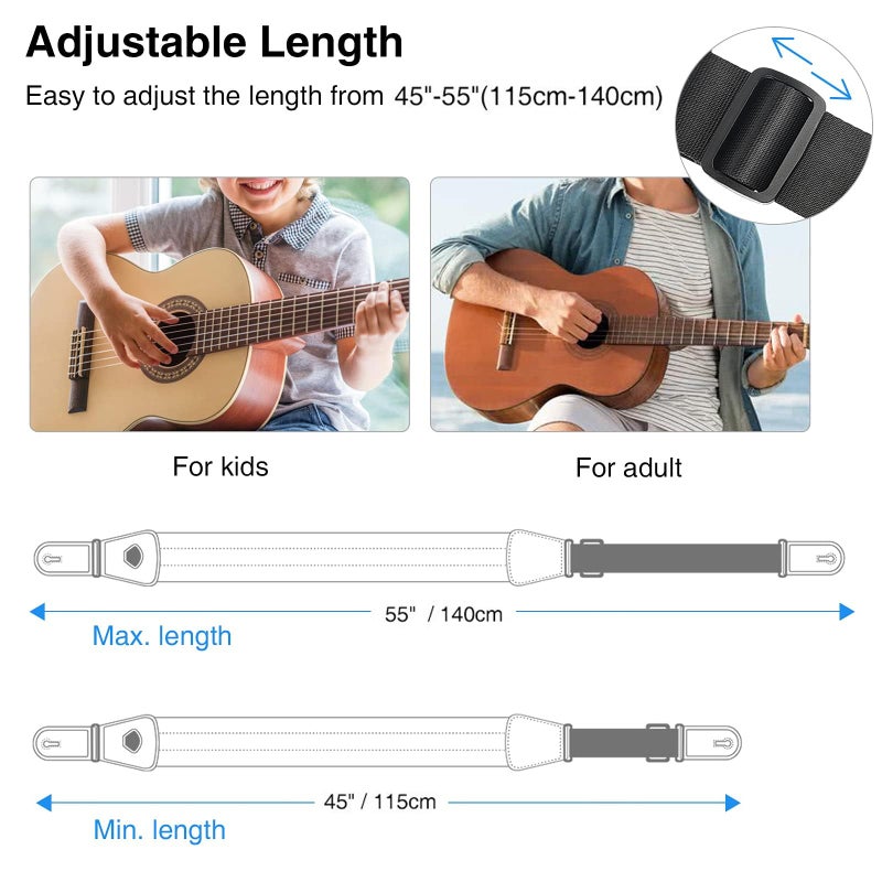 LEKATO Bass Guitar Straps for Electric Guitar & Bass 3" Wide Padded Straps Adjustable Length from 45" to 55" Bass Guitar Strap with Pick Holder 2 Safety Strap Locks & 6 Picks - Image 5